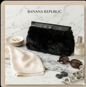 Banana Republic Black Faux Fur Clutch